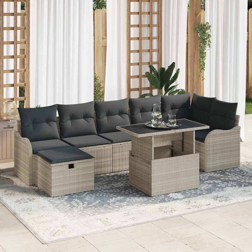 Gartensofa-set 8 stk. Hellgrau Poly-Rattan
