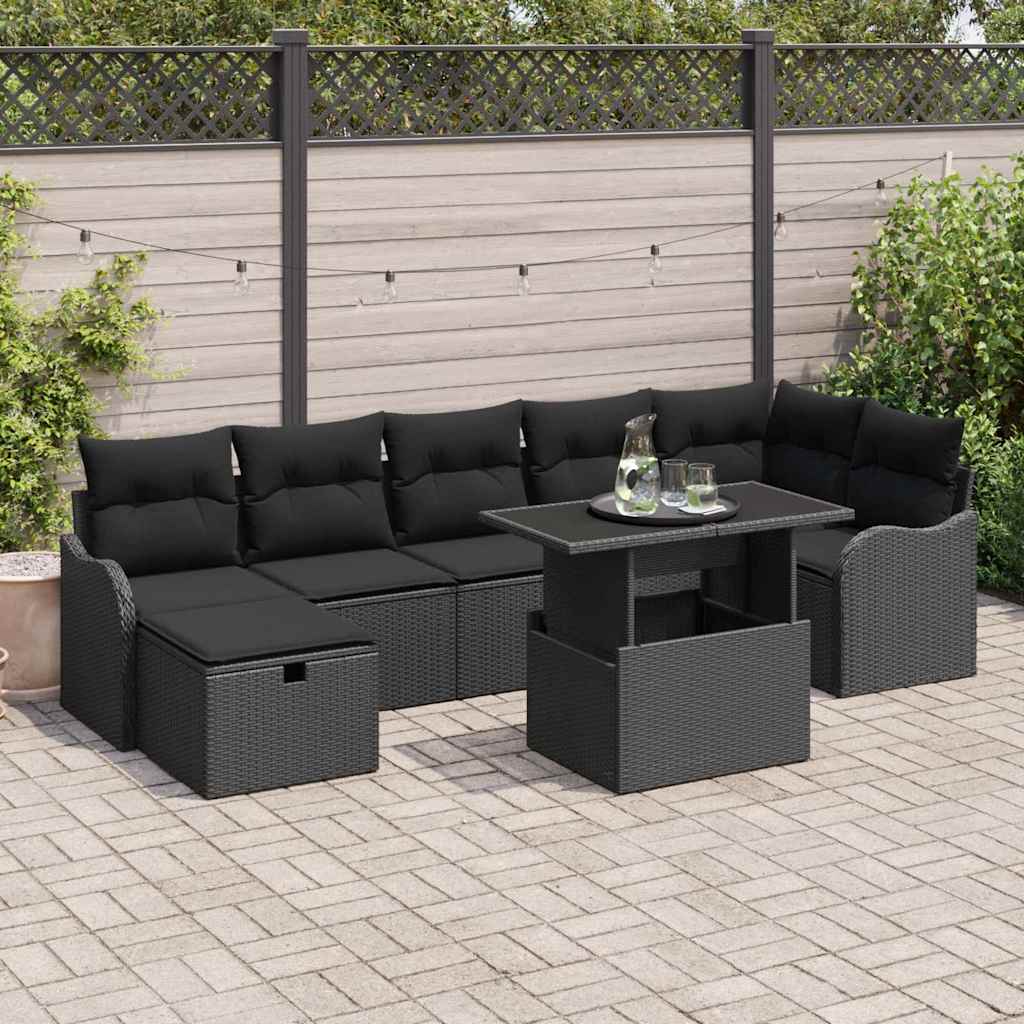 Gartensofa-set 8 stk. Schwarz Poly-Rattan