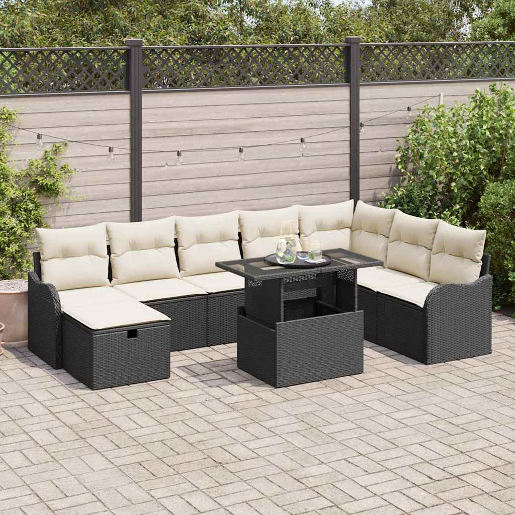Gartensofa-set 9 stk. Schwarz Poly-Rattan