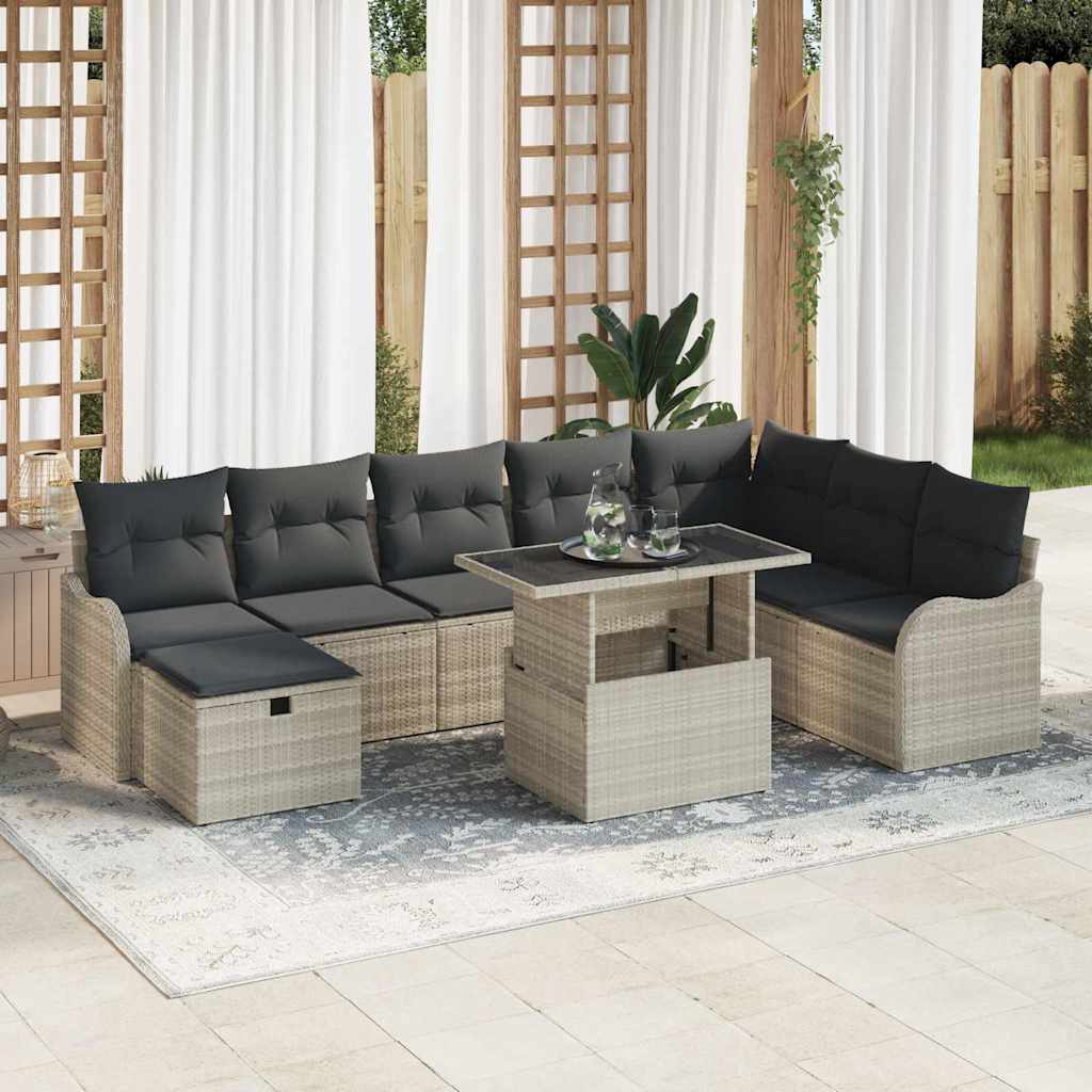 Gartensofa-set 9 stk. Hellgrau Poly-Rattan