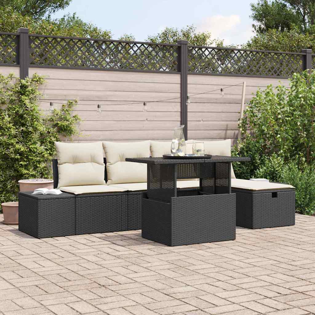 Gartensofa-set 6 stk. Schwarz Poly-Rattan