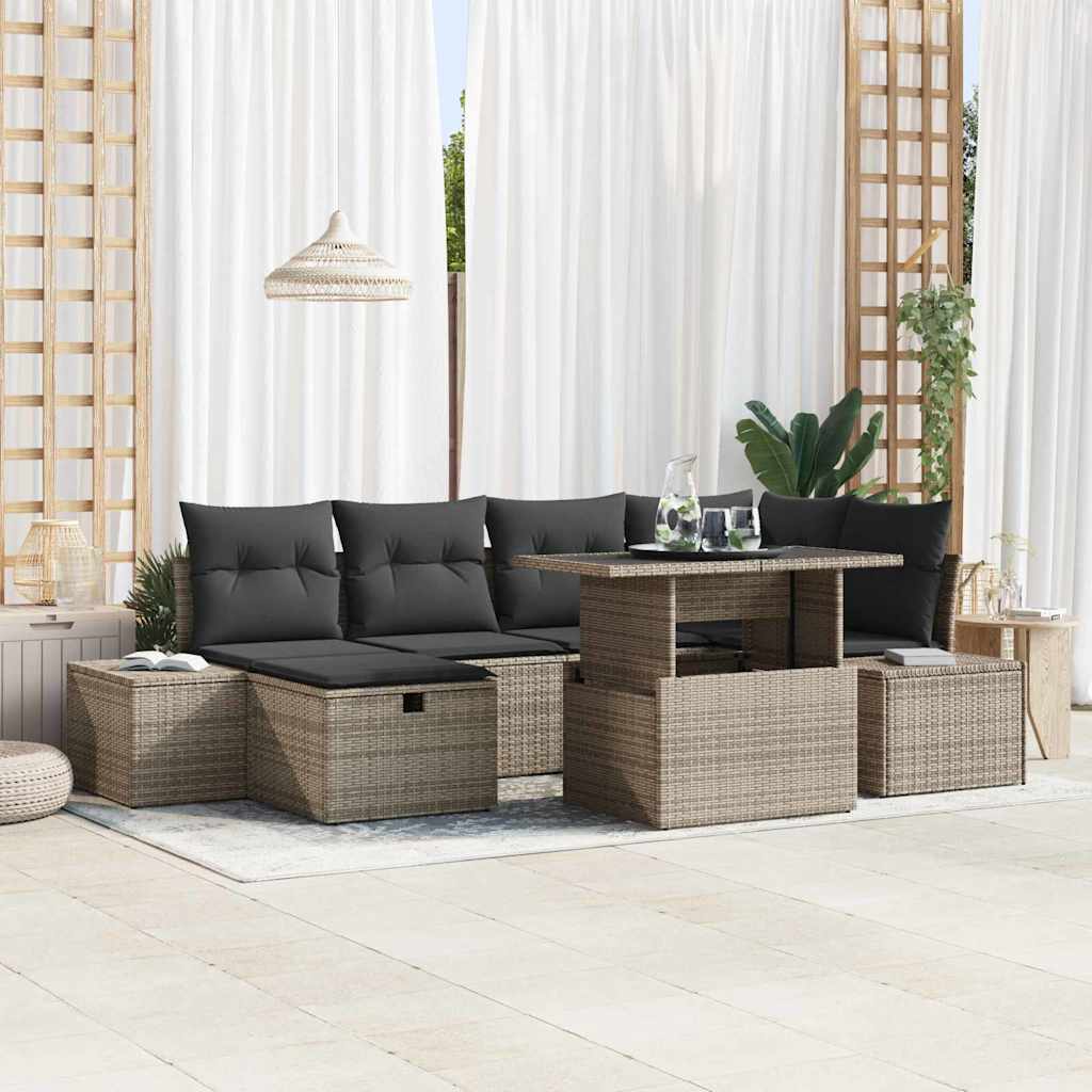 Gartensofa-set 7 stk. Grau Poly-Rattan