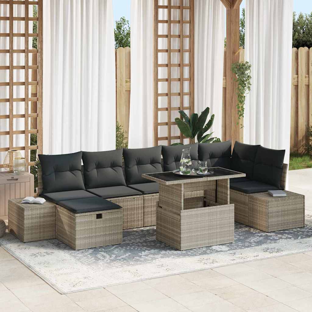 Gartensofa-set 8 stk. Hellgrau Poly-Rattan