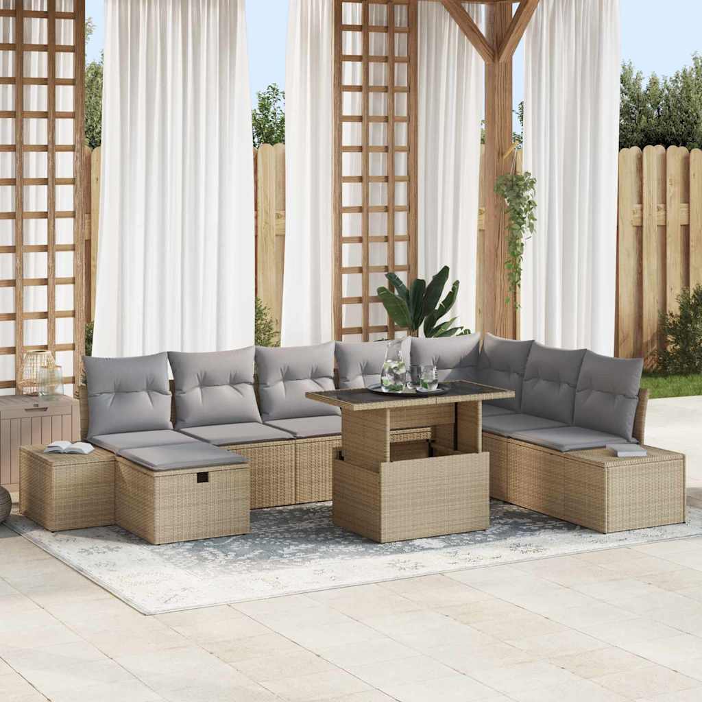 Gartensofa-set 9 stk. Beige Poly-Rattan