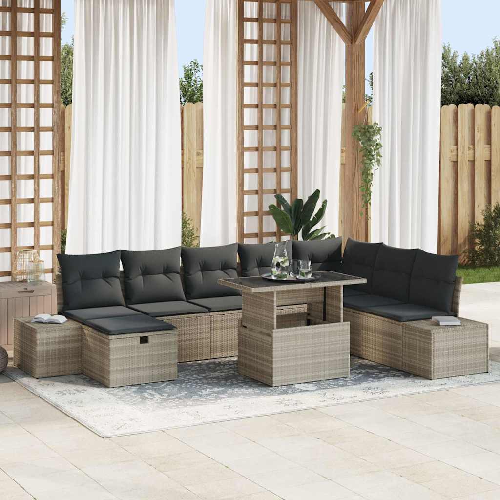 Gartensofa-set 9 stk. Hellgrau Poly-Rattan