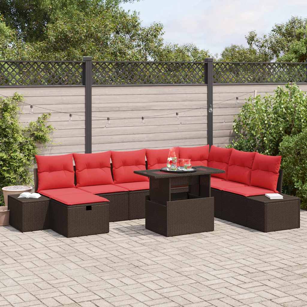 Gartensofa-set 9 stk. Braun Poly-Rattan