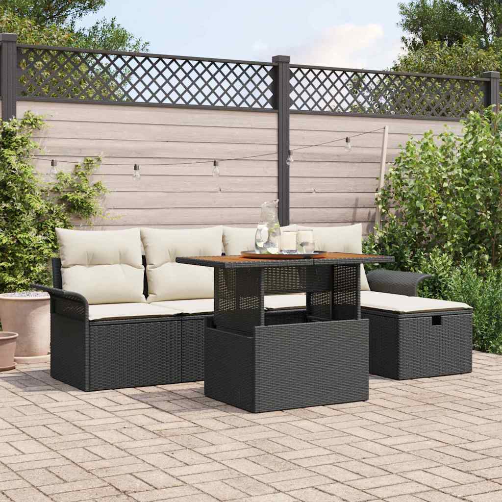 Garten-Sofa-Set 6 stk. Schwarz Poly-Rattan
