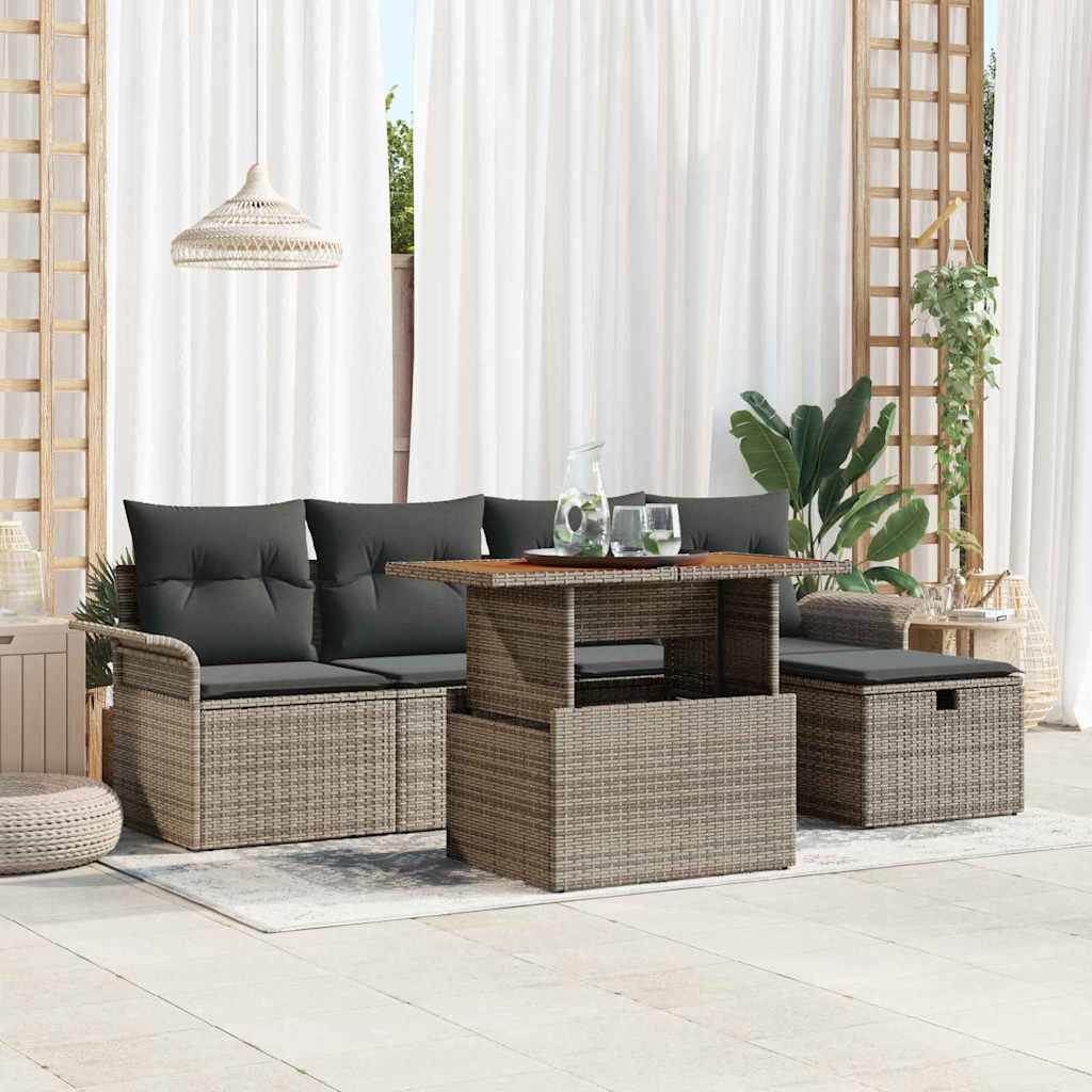 Garten-Sofa-Set 6 stk. Grau Poly-Rattan