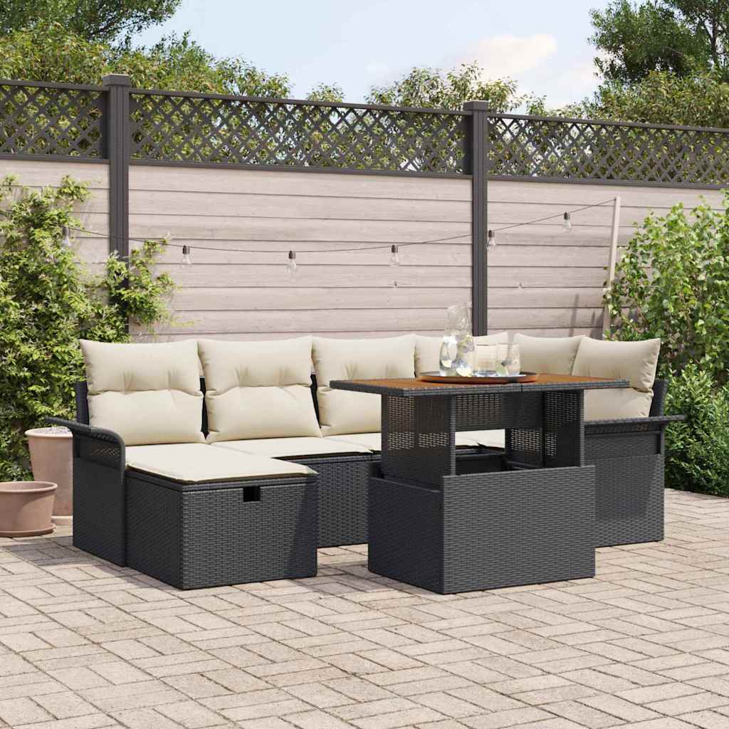 Garten-Sofa-Set 7 stk. Schwarz Poly-Rattan