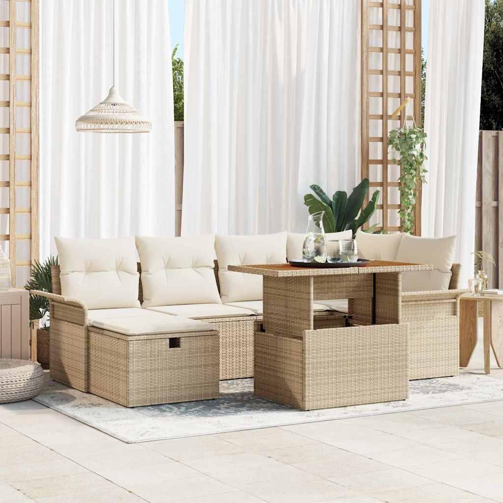 Garten-Sofa-Set 7 stk. Beige Poly-Rattan