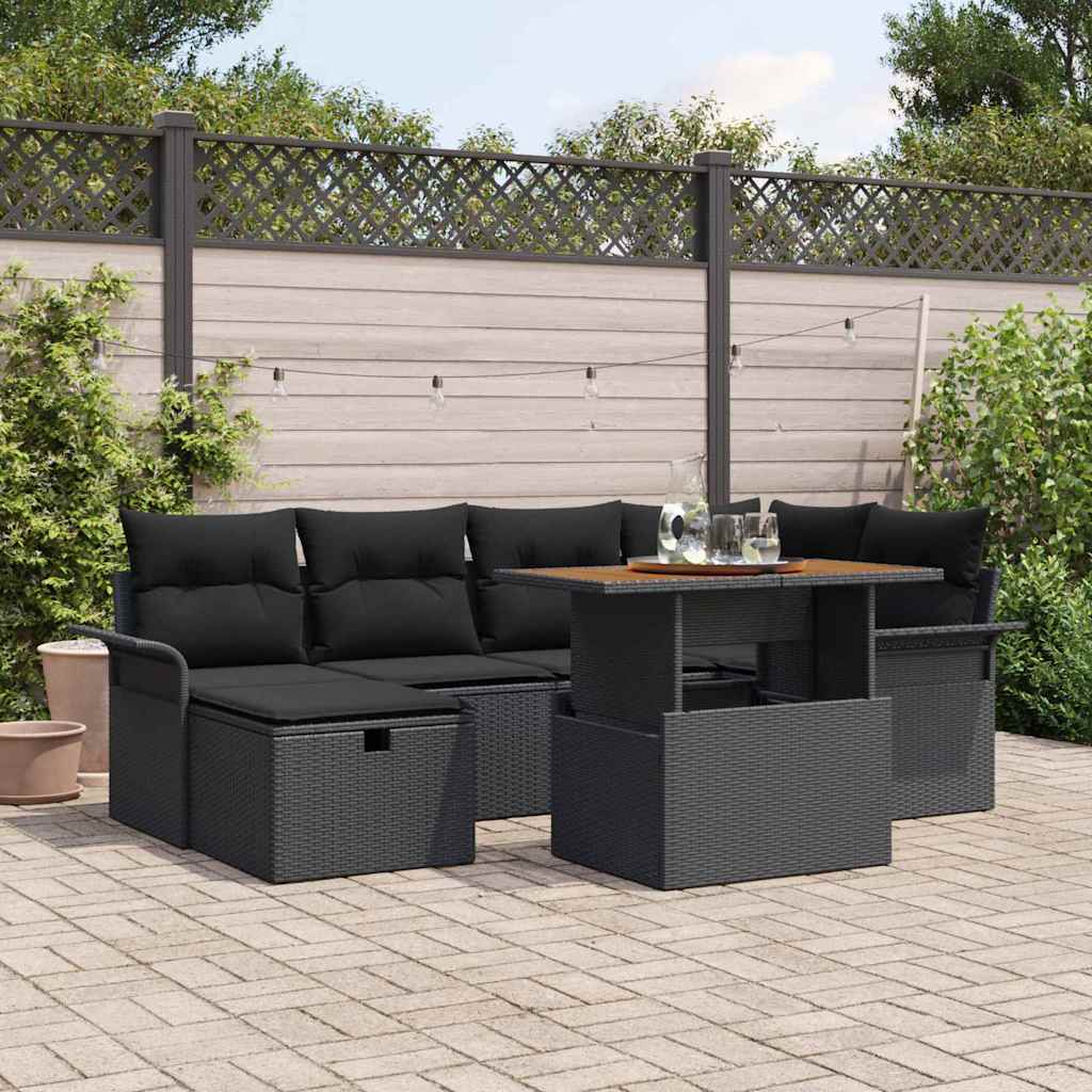 Garten-Sofa-Set 7 stk. Schwarz Poly-Rattan