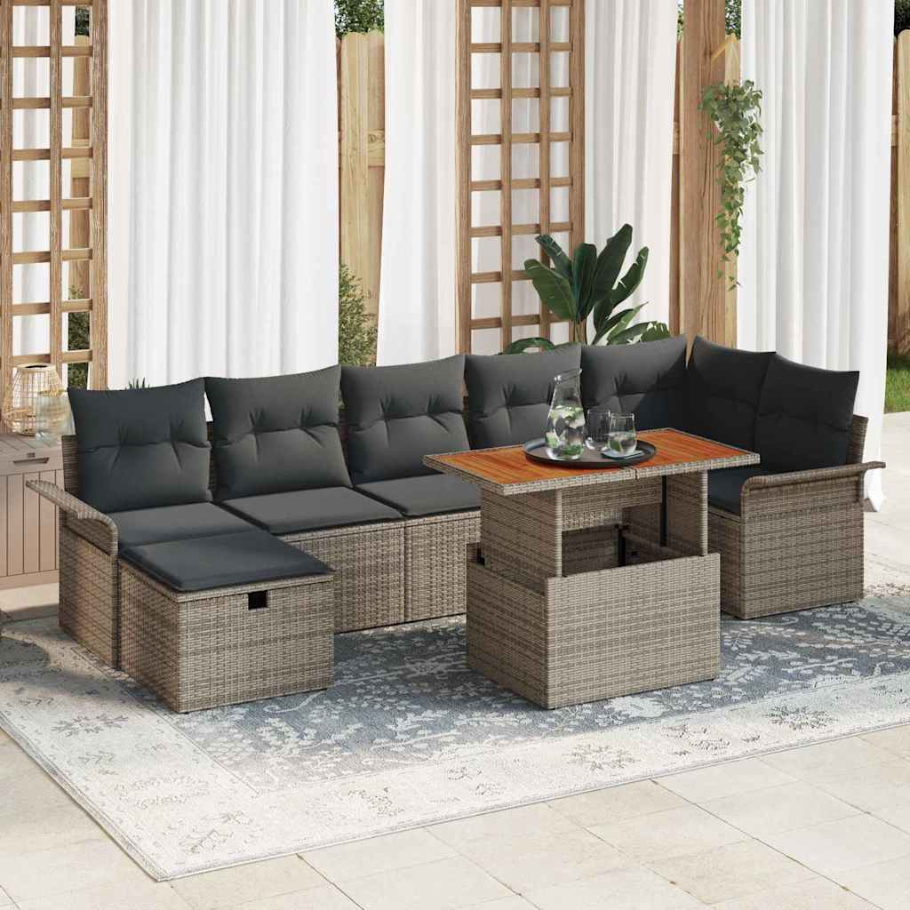 Garten-Sofa-Set 8 stk. Grau Poly-Rattan