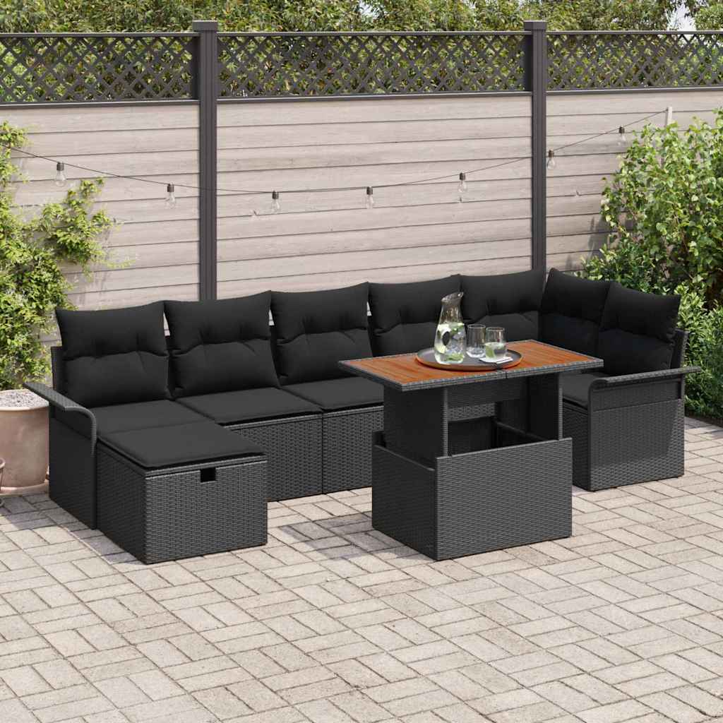 Garten-Sofa-Set 8 stk. Schwarz Poly-Rattan