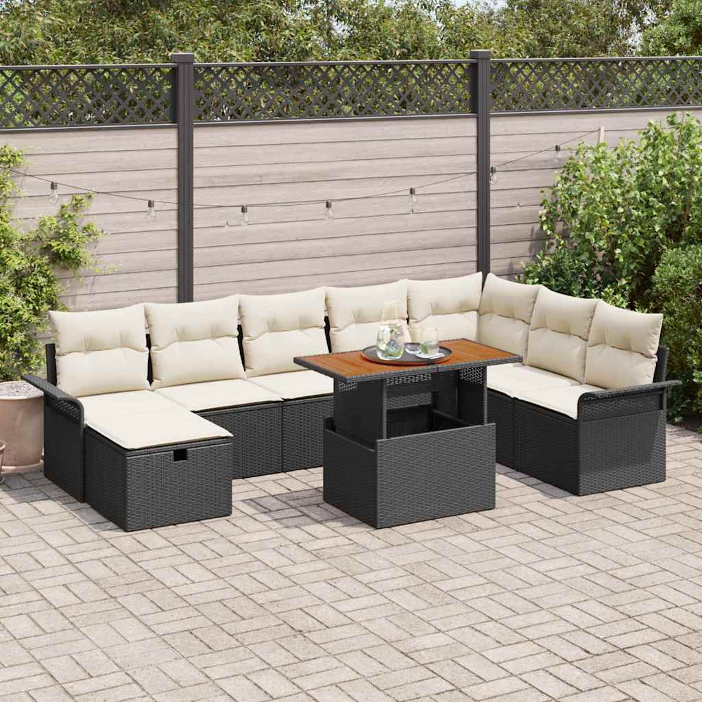 Garten-Sofa-Set 9 stk. Schwarz Poly-Rattan