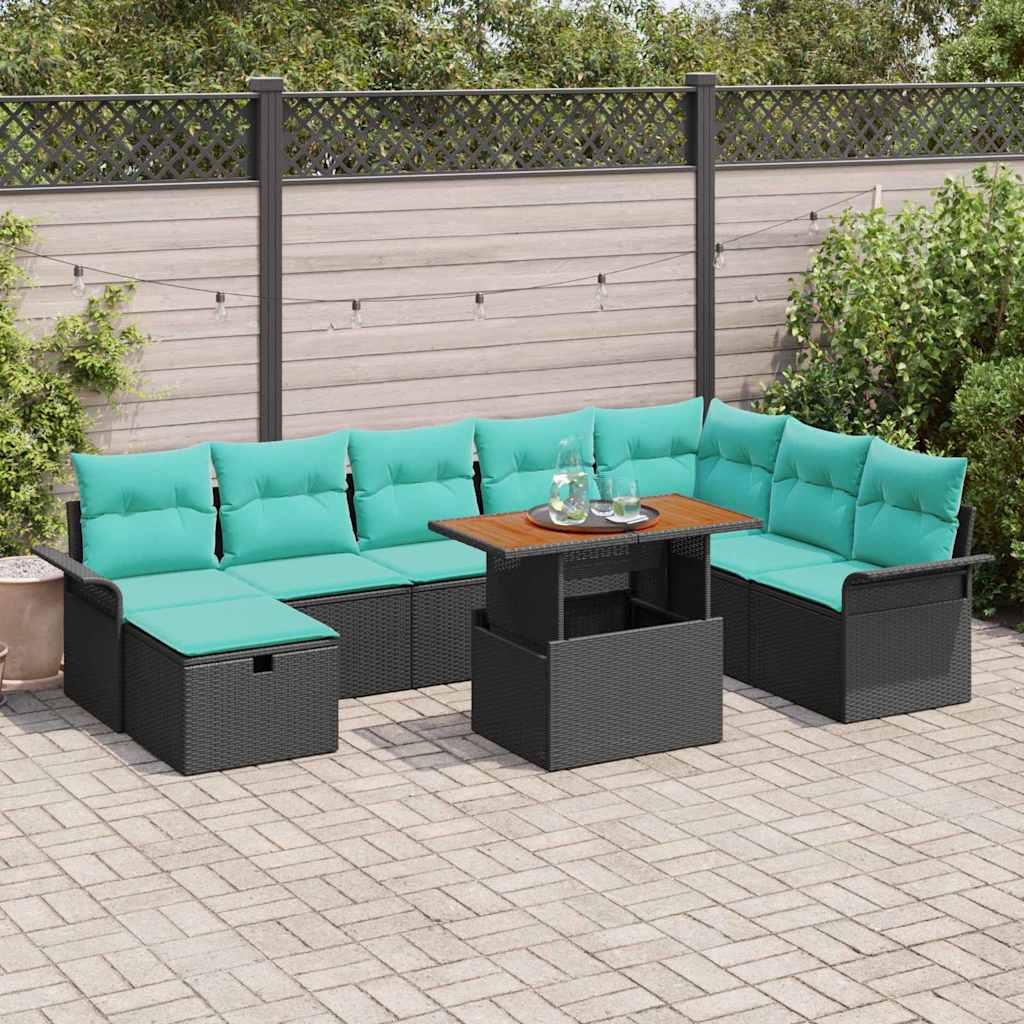 Garten-Sofa-Set 9 stk. Schwarz Poly-Rattan