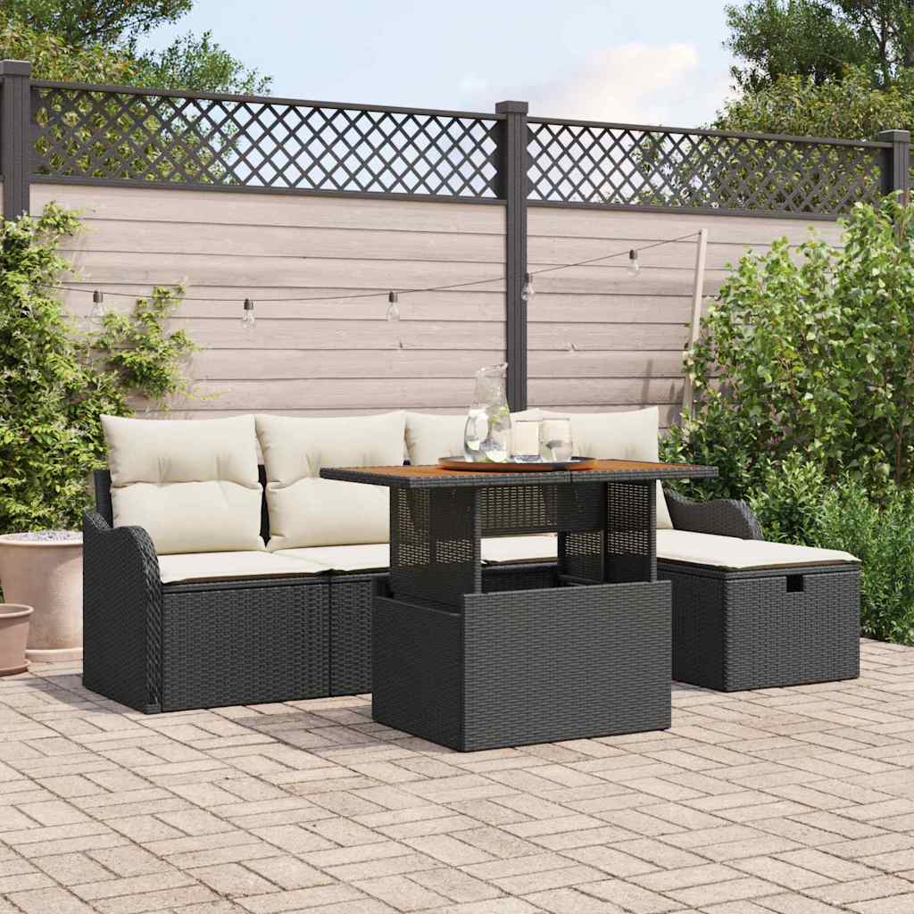Garten-Sofa-Set 6 stk. Schwarz Poly-Rattan
