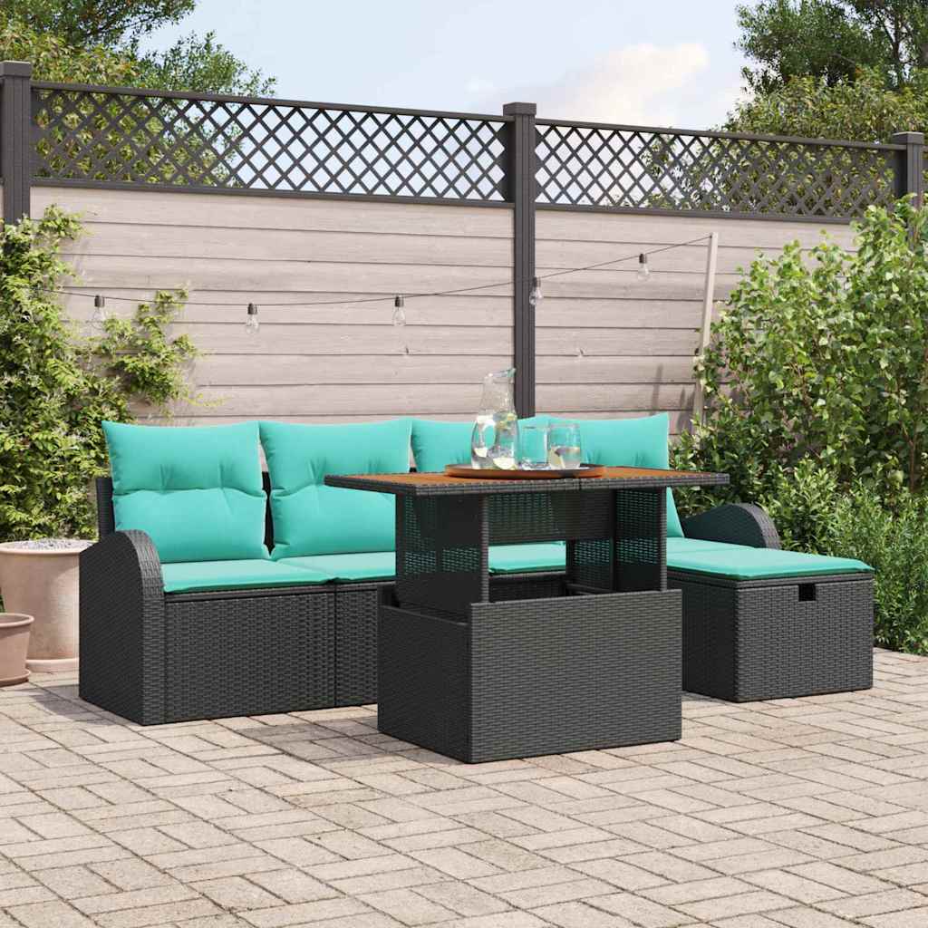 Garten-Sofa-Set 6 stk. Schwarz Poly-Rattan