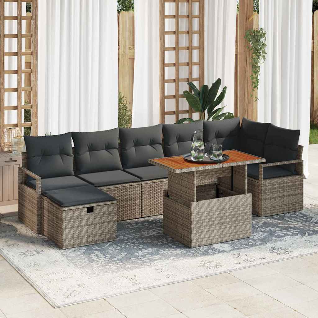 Garten-Sofa-Set 8 stk. Grau Poly-Rattan