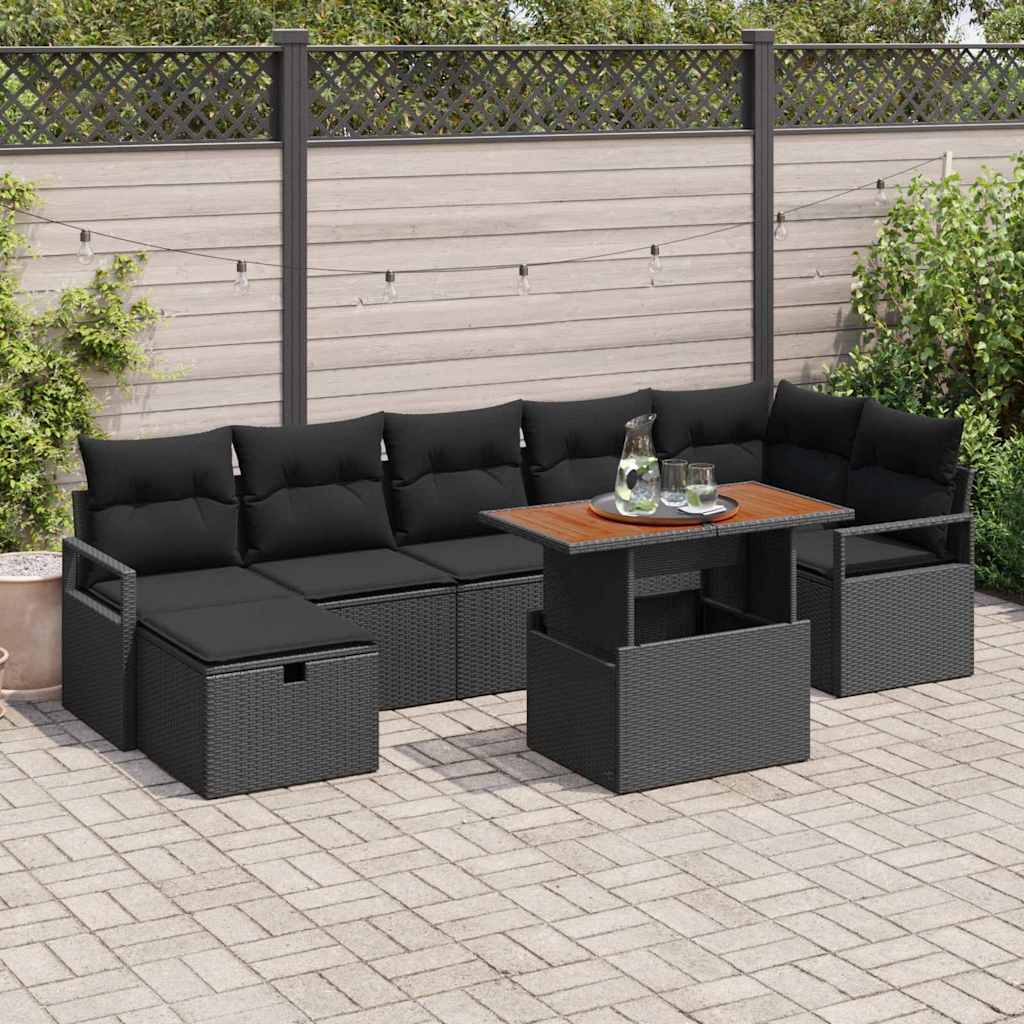 Garten-Sofa-Set 8 stk. Schwarz Poly-Rattan