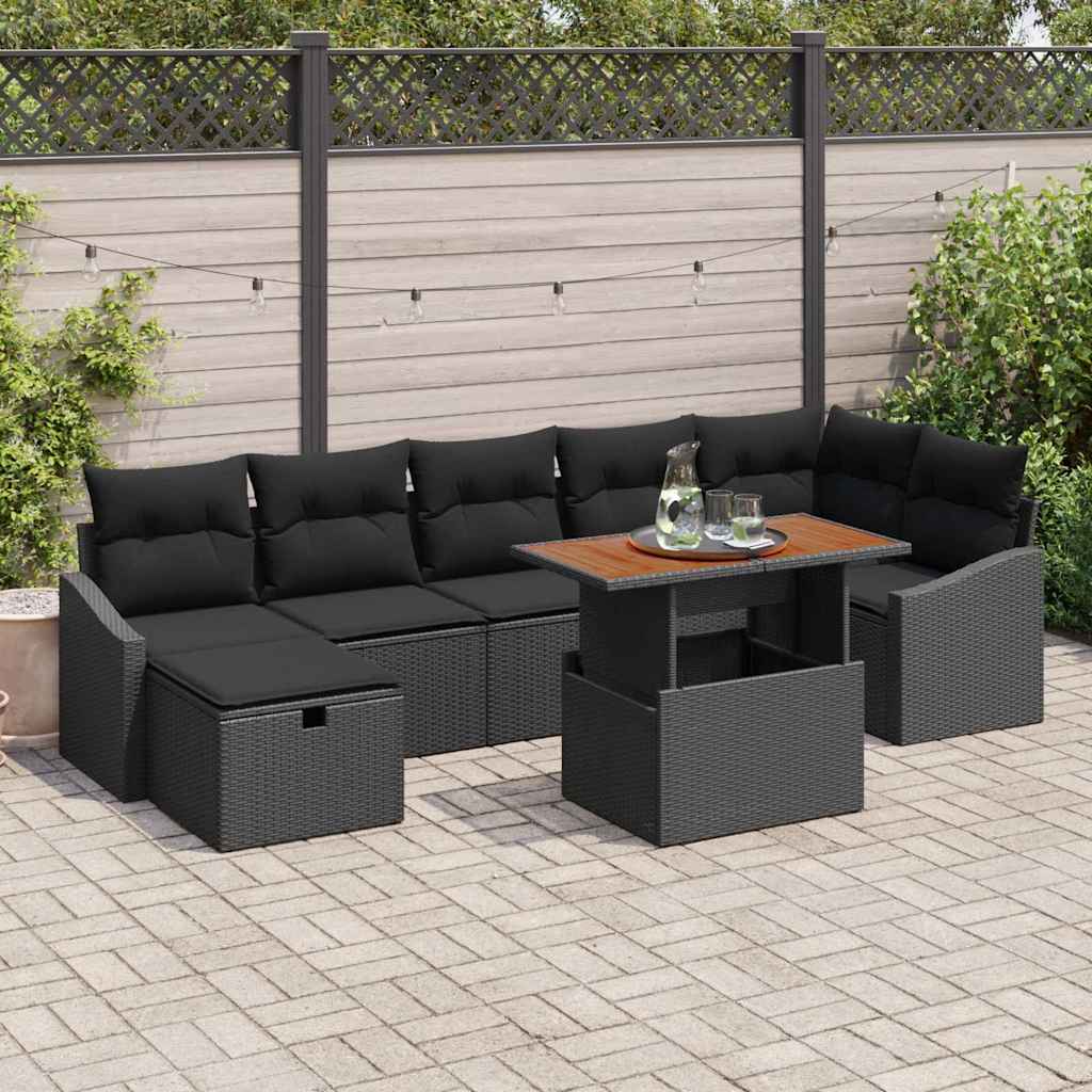 Garten-Sofa-Set 8 stk. Schwarz Poly-Rattan