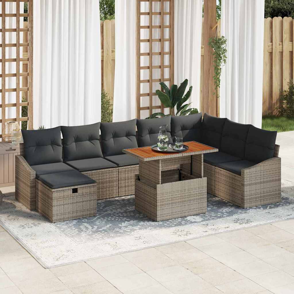 Garten-Sofa-Set 9 stk. Grau Poly-Rattan