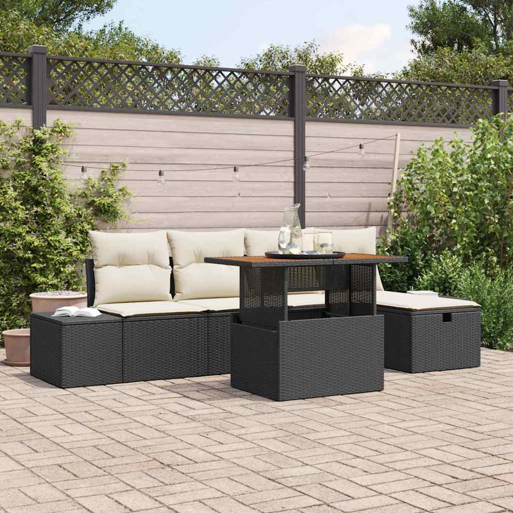Garten-Sofa-Set 6 stk. Schwarz Poly-Rattan