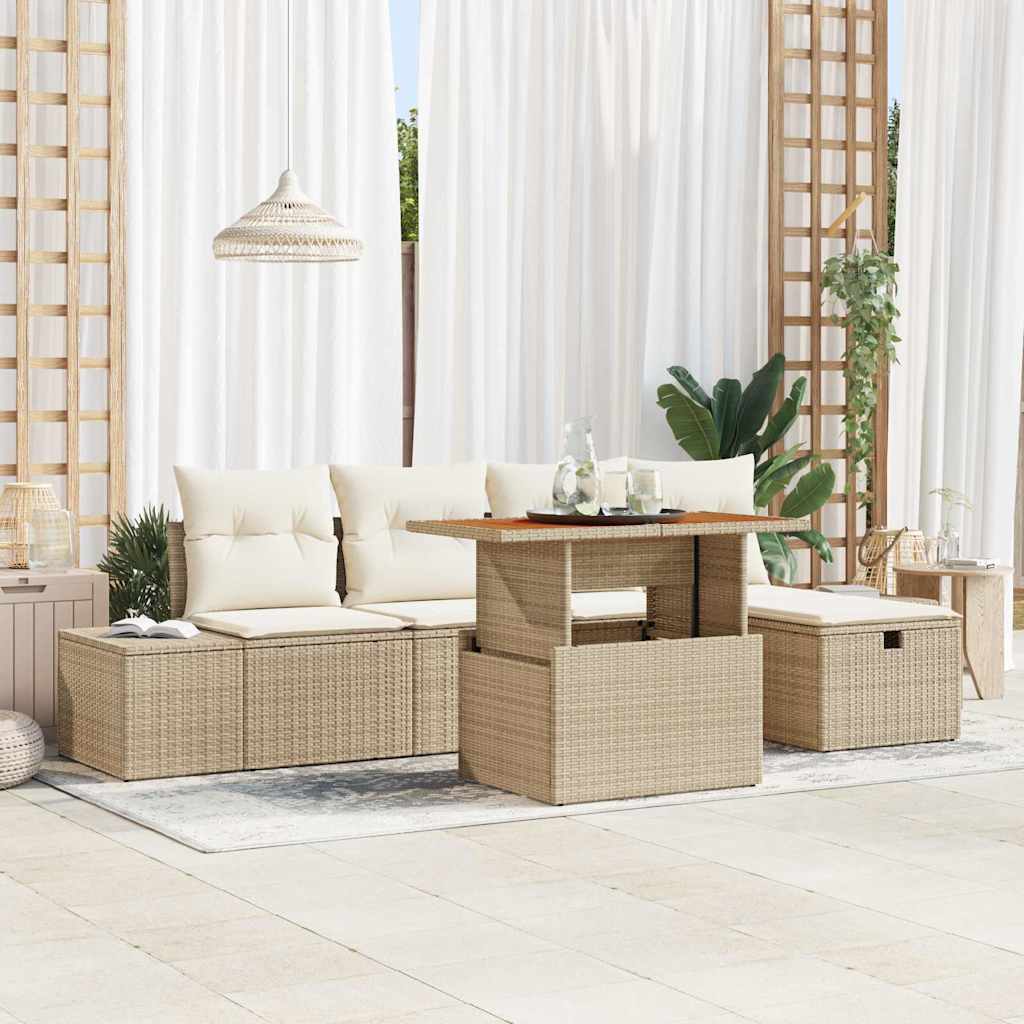 Garten-Sofa-Set 6 stk. Beige Poly-Rattan
