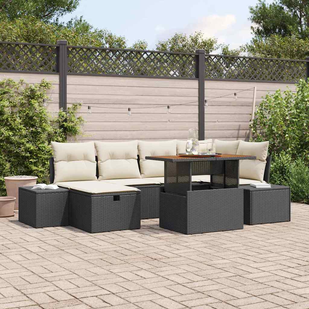 Garten-Sofa-Set 7 stk. Schwarz Poly-Rattan
