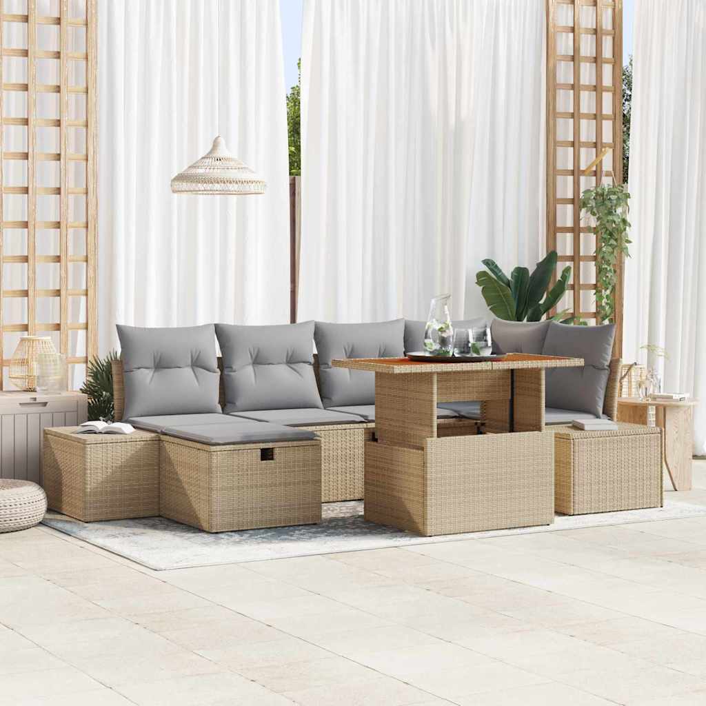 Garten-Sofa-Set 7 stk. Beige Poly-Rattan