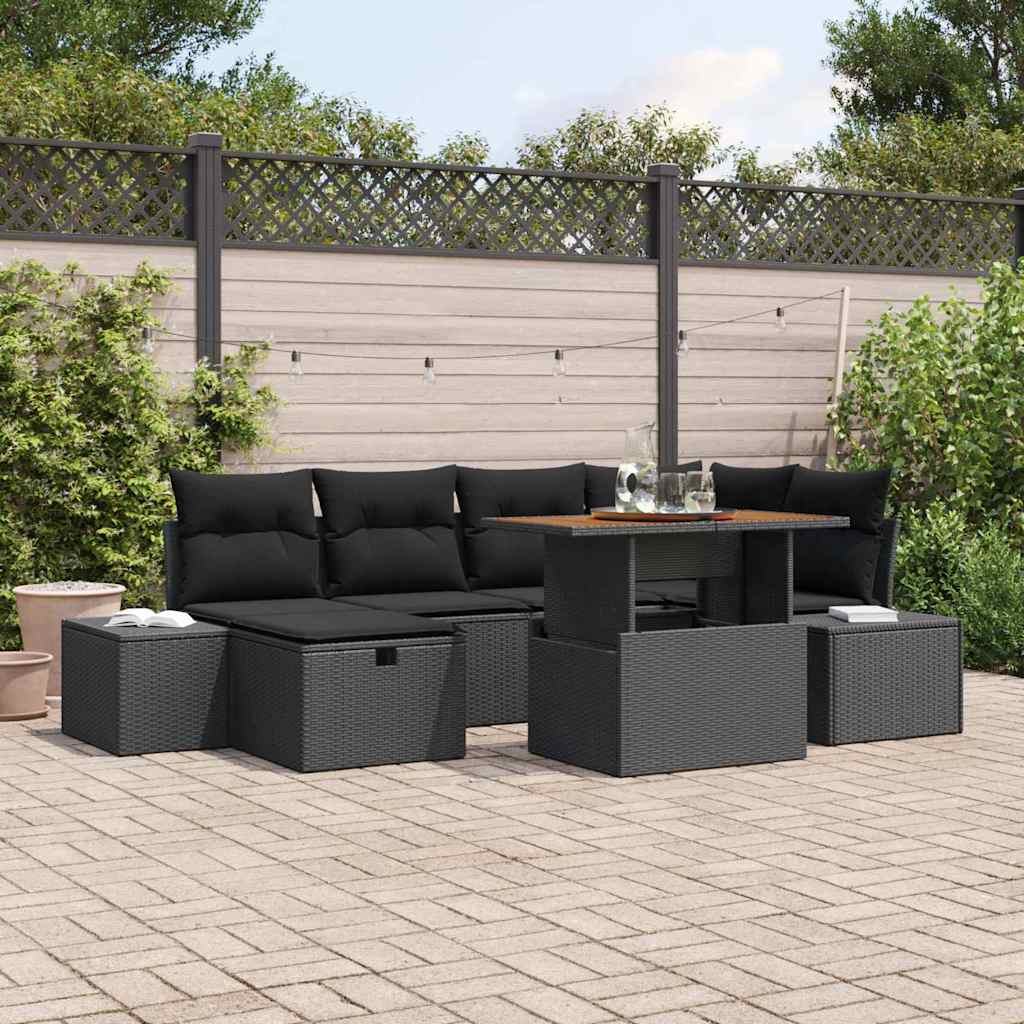 Garten-Sofa-Set 7 stk. Schwarz Poly-Rattan