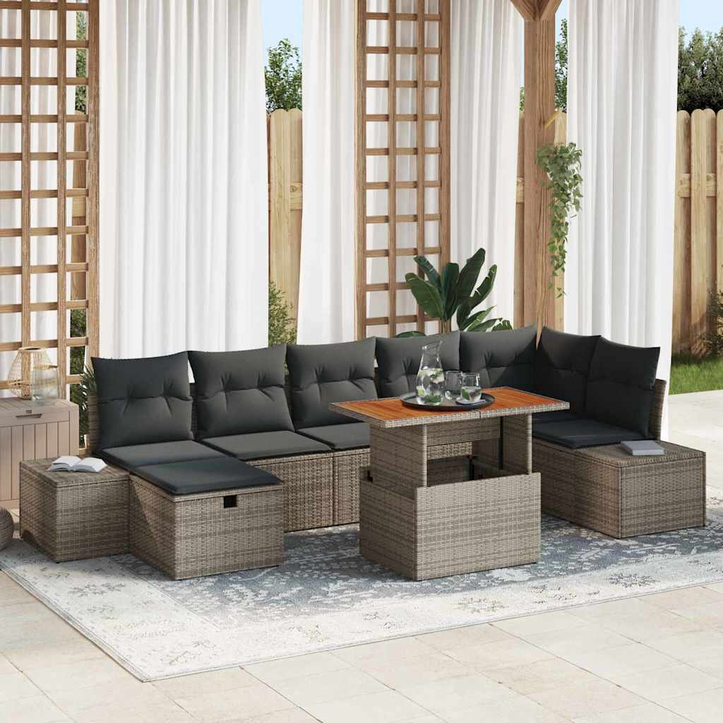 Garten-Sofa-Set 8 stk. Grau Poly-Rattan