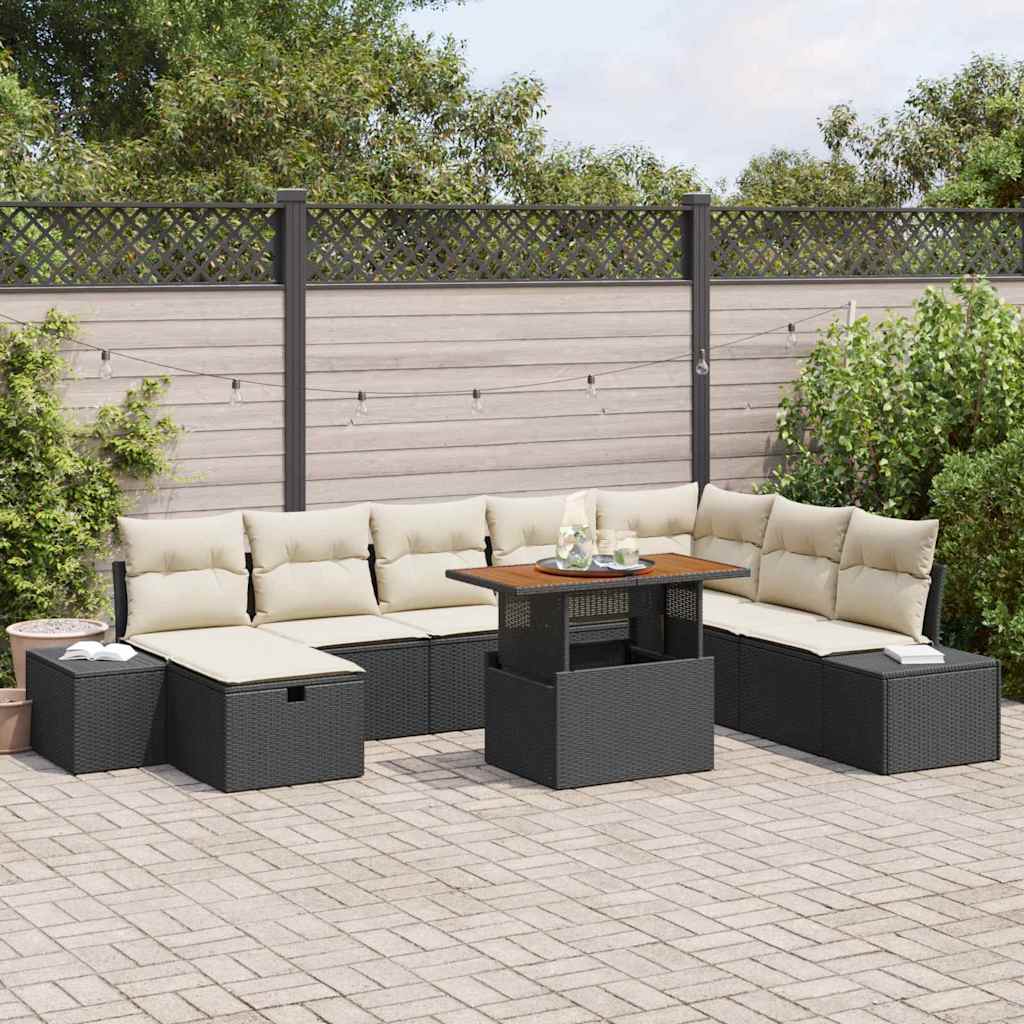 Garten-Sofa-Set 9 stk. Schwarz Poly Rattan