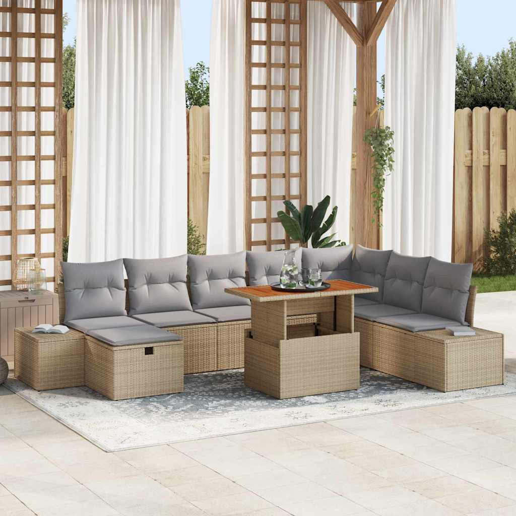 Garten-Sofa-Set 9 stk. Beige Poly Rattan