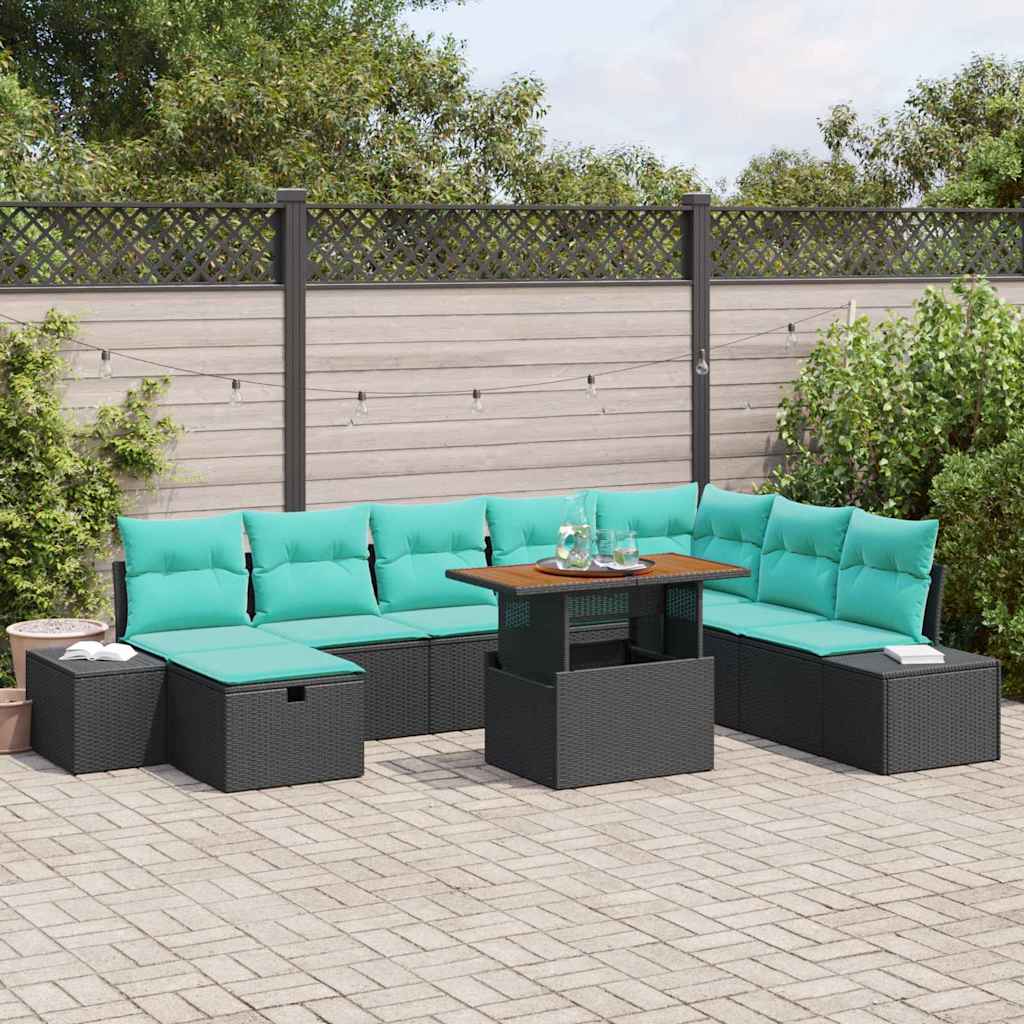 Garten-Sofa-Set 9 stk. Schwarz Poly-Rattan