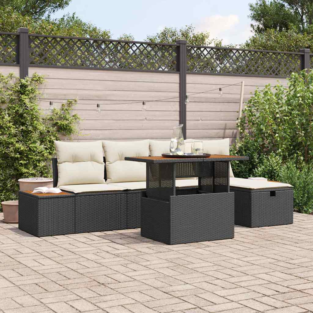 Garten-Sofa-Set 6 stk. Schwarz Poly-Rattan