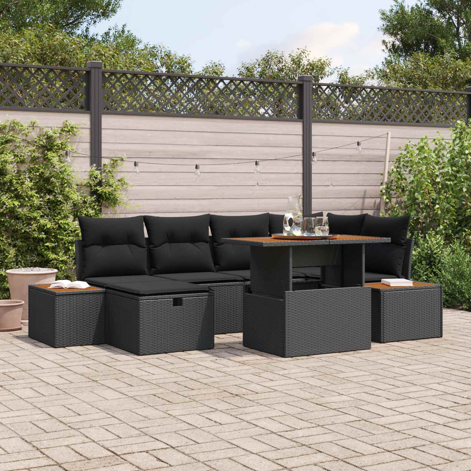 Garten-Sofa-Set 7 stk. Schwarz Poly-Rattan