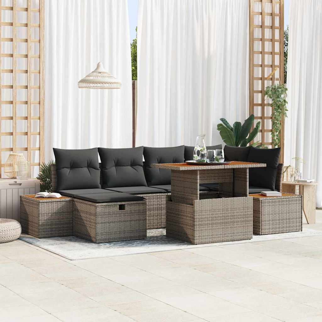 Garten-Sofa-Set 7 stk. Grau Poly-Rattan