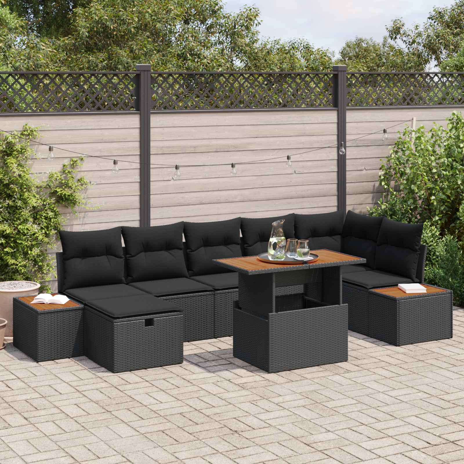 Garten-Sofa-Set 8 stk. Schwarz Poly-Rattan