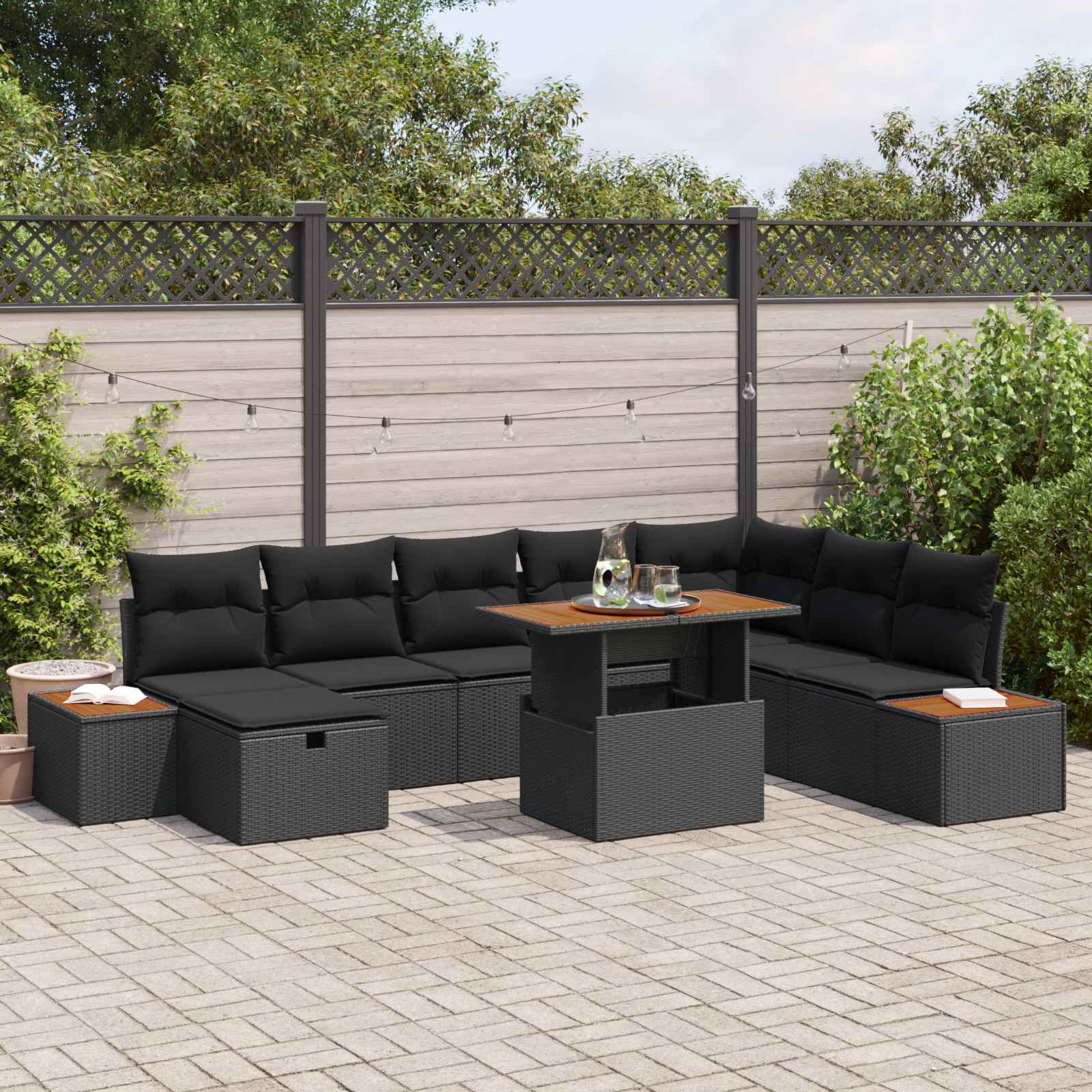 Gartensofa-set 9 stk. Schwarz Poly-Rattan