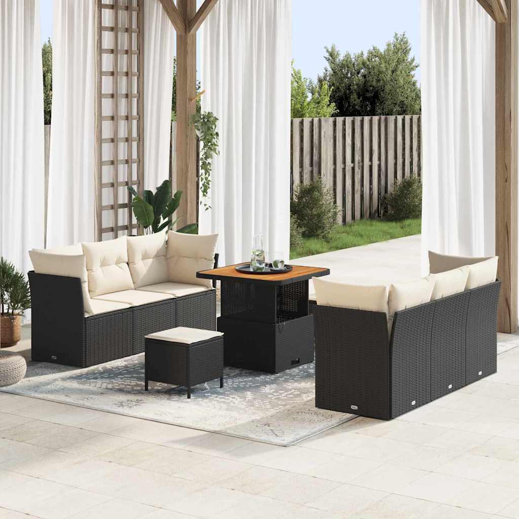 Gartensofa-set 9 stk. Schwarz Poly-Rattan