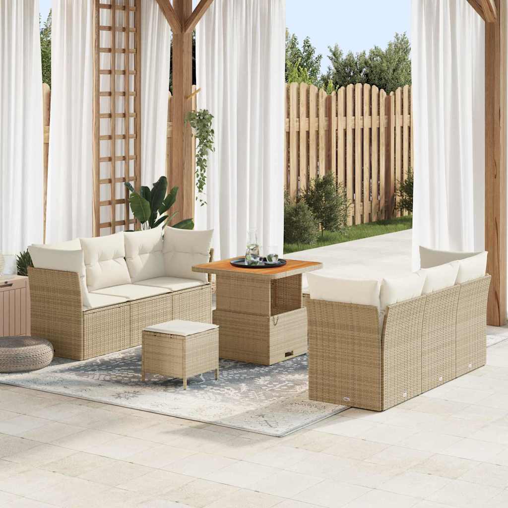 Gartensofa-set 9 stk. Beige Poly-Rattan