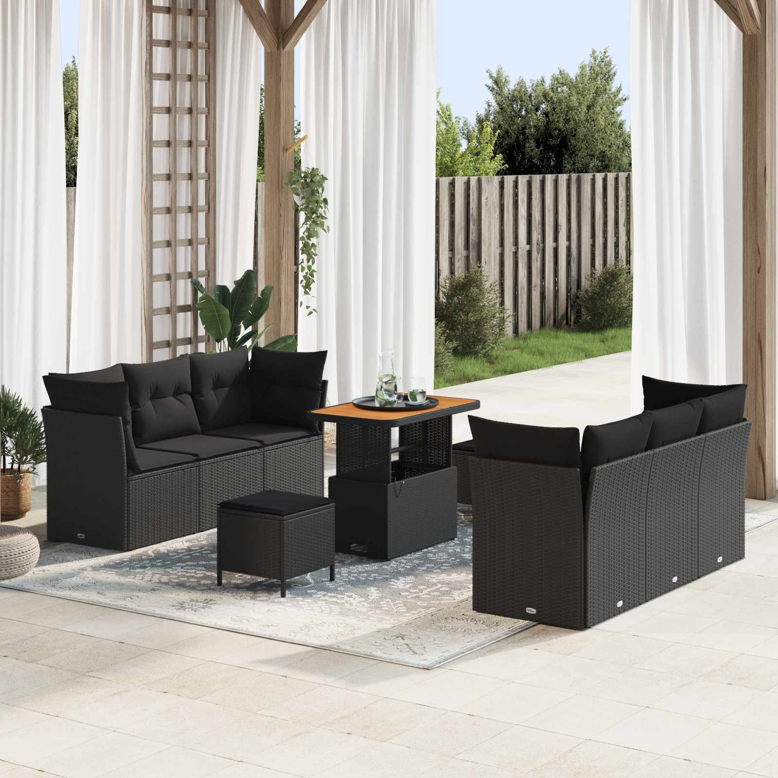 Gartensofa-set 9 stk. Schwarz Poly-Rattan