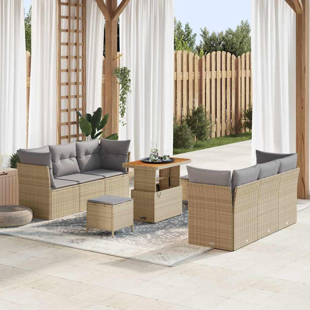 Gartensofa-set 9 stk. Beige Poly-Rattan
