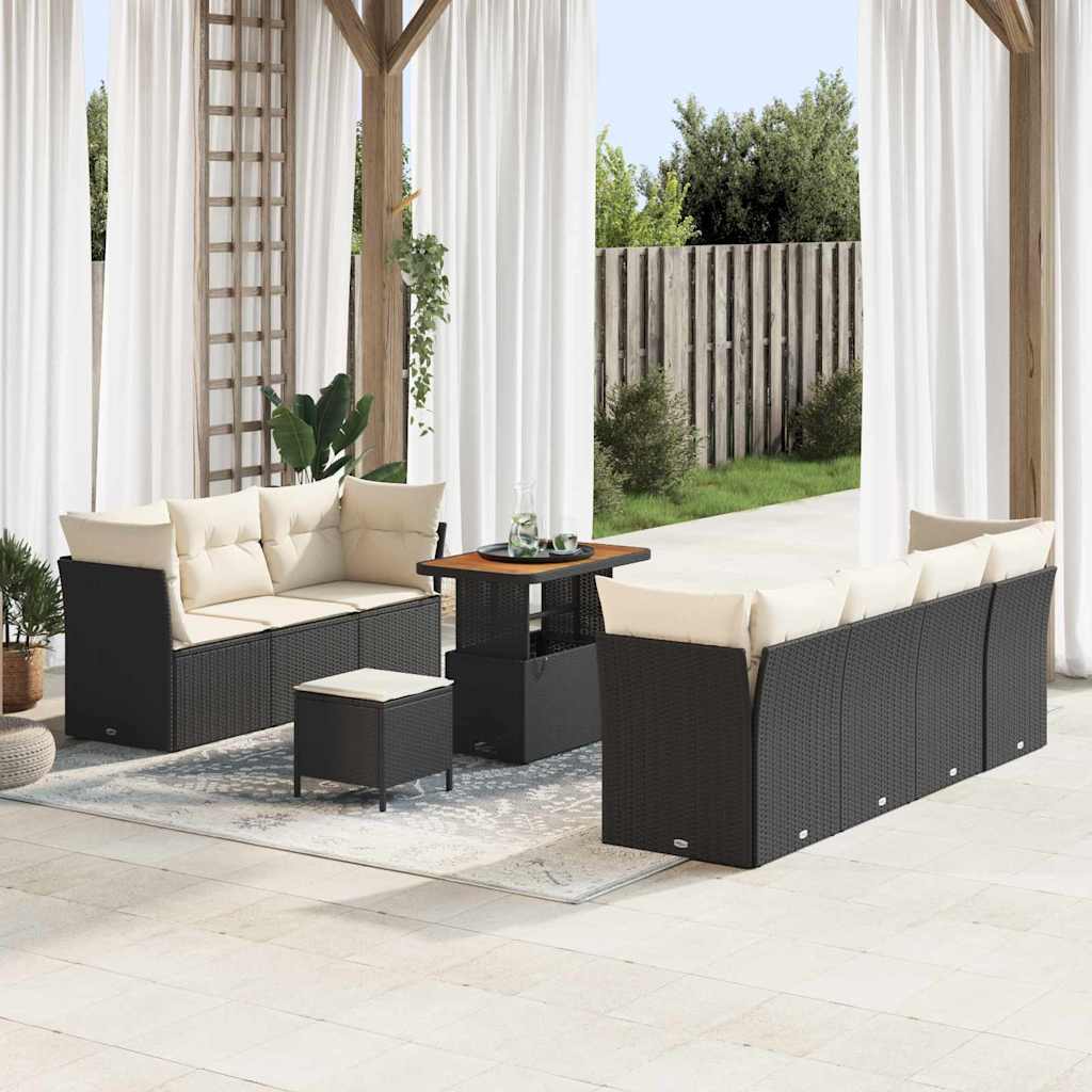 Gartensofa-set 10 stk. Schwarz Poly-Rattan