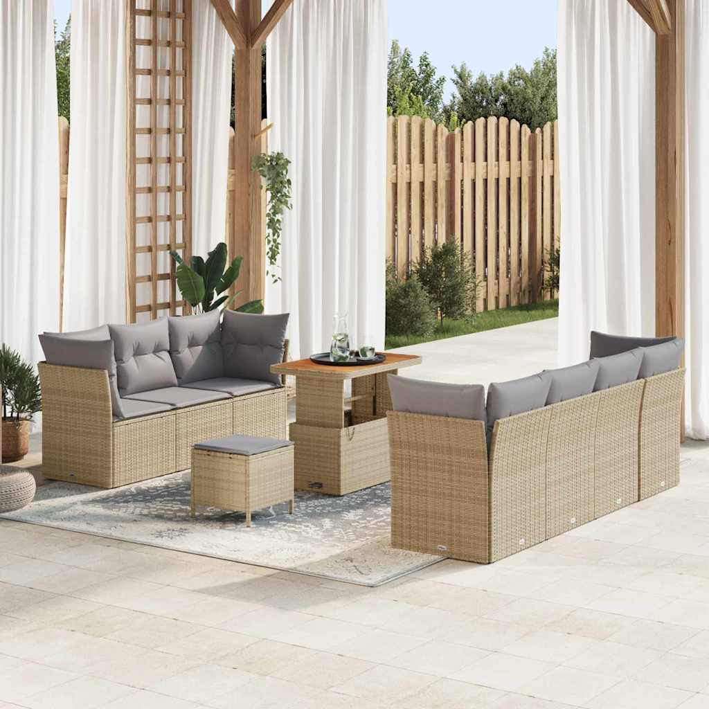 Gartensofa-set 10 stk. Beige Poly-Rattan