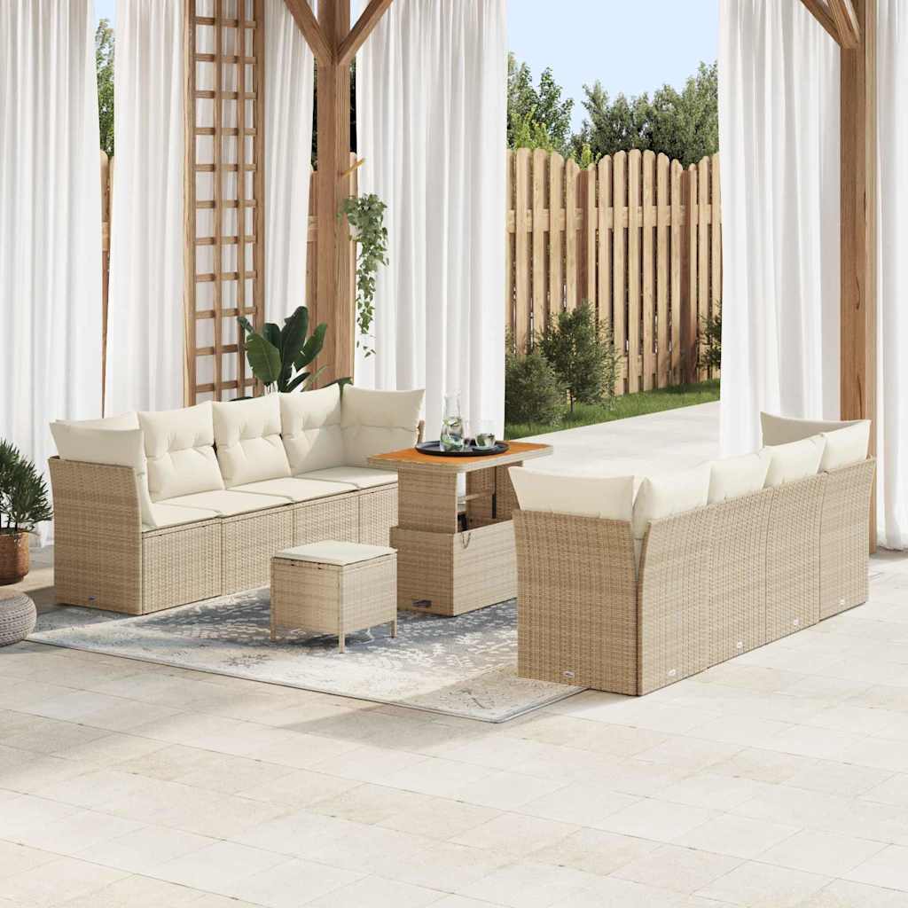Gartensofa-set 11 stk. Beige Poly-Rattan