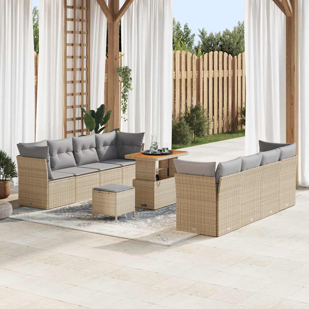 Gartensofa-set 11 stk. Beige Poly-Rattan