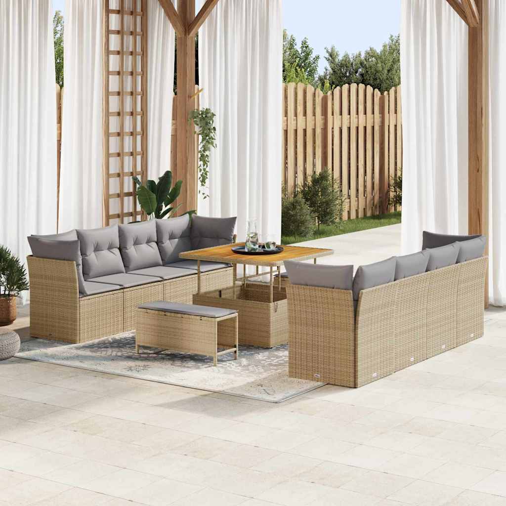 Gartensofa-set 11 stk. Beige Poly-Rattan