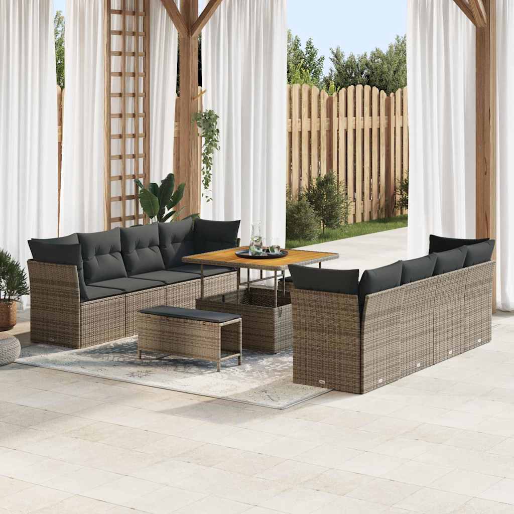 Gartensofa-set 11 stk. Grau Poly-Rattan