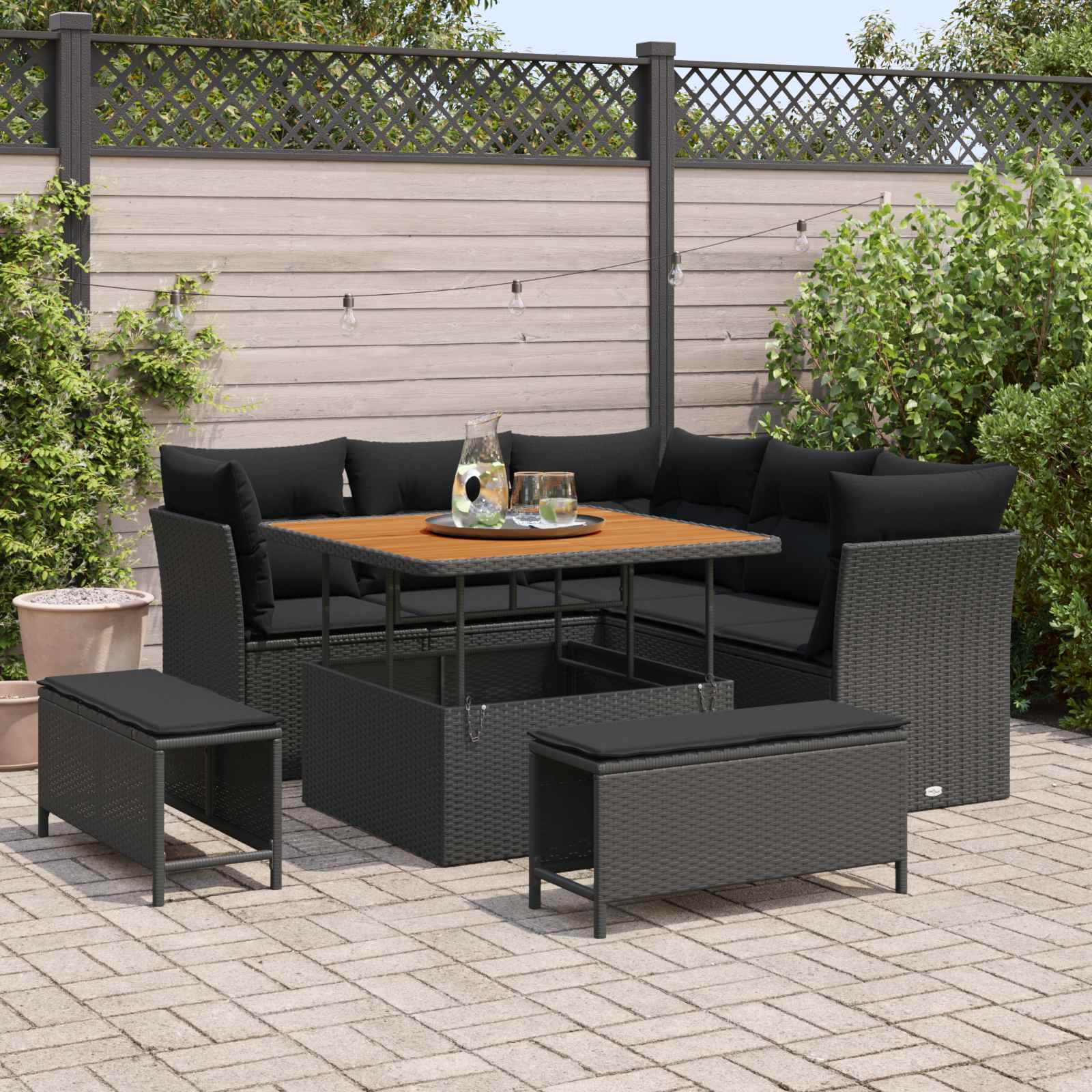 Gartensofa-set 8 stk. Schwarz Poly-Rattan